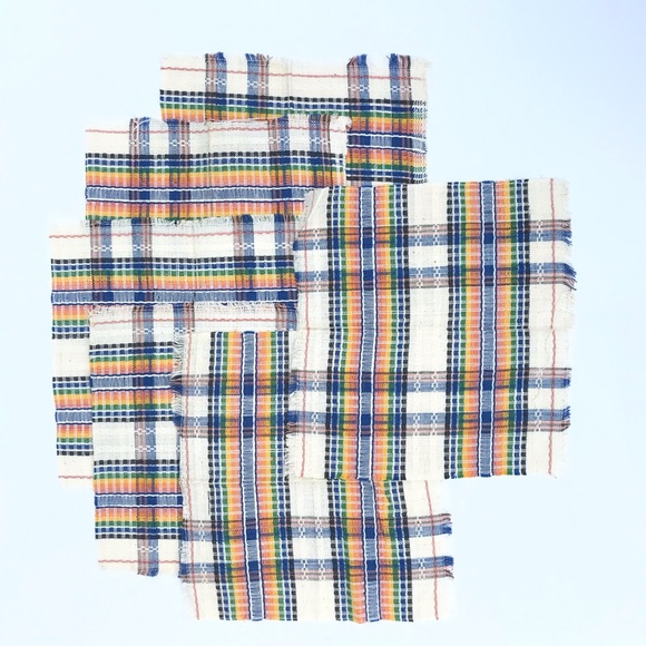 Set of 6 Cloth Napkins Stripe Rainbow Plaid Boho - Picture 1 of 5